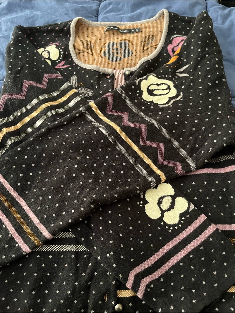 Gudrun Sjoden black bird floral cotton cardigan XL